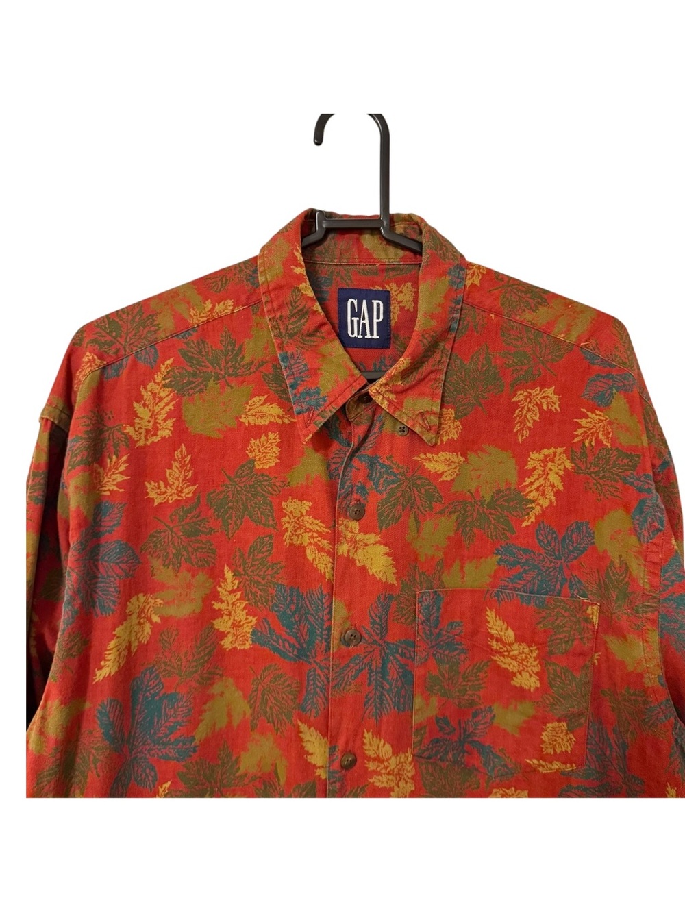Vintage Gap Fall Leaves Print Button Down Shirt 90’s Mens Medium Long Sleeve Red - Picture 7 of 16